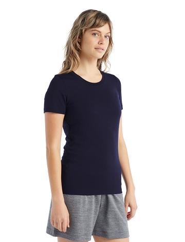 T Shirts Icebreaker Merino Tech Lite II Corta Sleeve Femme Bleu Marine | FR 1577NWYB